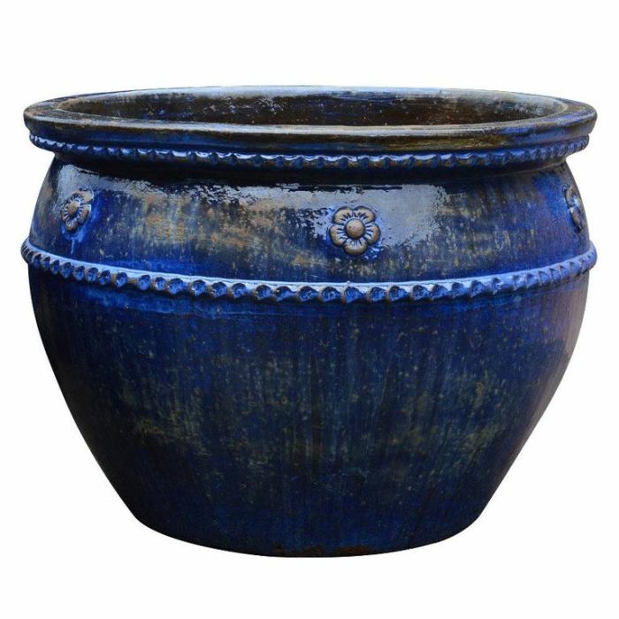 Feature Pots & Urns | Xabia Round Pot With Lip Antique Blue Feature Pots & Urns Blue