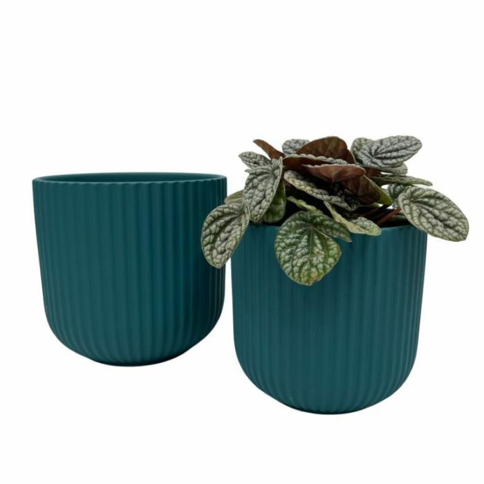 Indoor Pots | Luz Ribbed Pot Teal Indoor Pots Indoor Pots