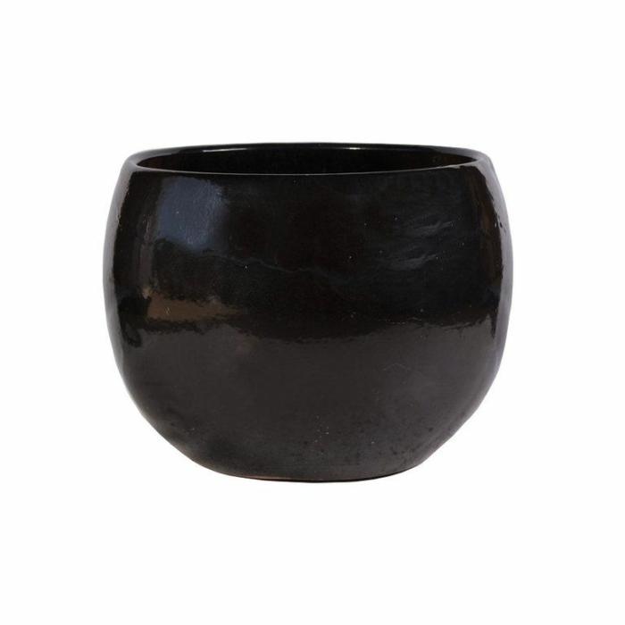 Outdoor Pots | Glazed Bowl Pot Black Outdoor Pots Black