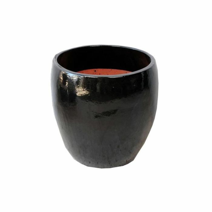 Outdoor Pots | Glazed Round Pot Black Outdoor Pots Black