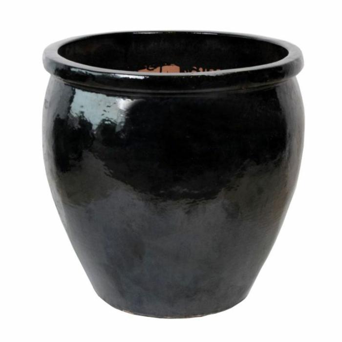 Outdoor Pots | Glazed Round Pot With Lip Black Outdoor Pots Black