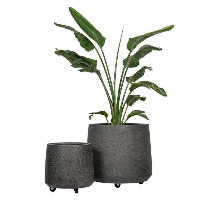 Outdoor Pots | Planter With Castor Black Outdoor Pots Black Grey